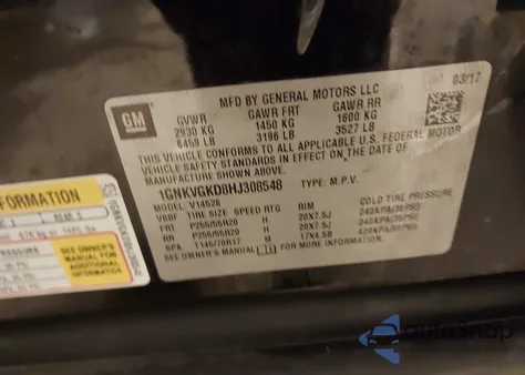 2017 Chevrolet Traverse 1Lt из США, поврежденный, VIN 1GNKVGKD8HJ308548